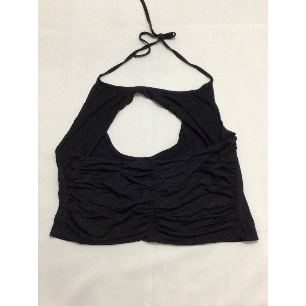 Black Slack Ruched Halter Top Keyhole Cutout Crop Top Size XL